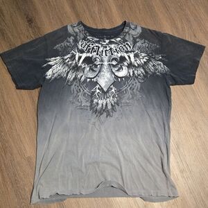 Affliction Black to Gray Ombre Wing Graphic Short Sleeve Tee Size XL